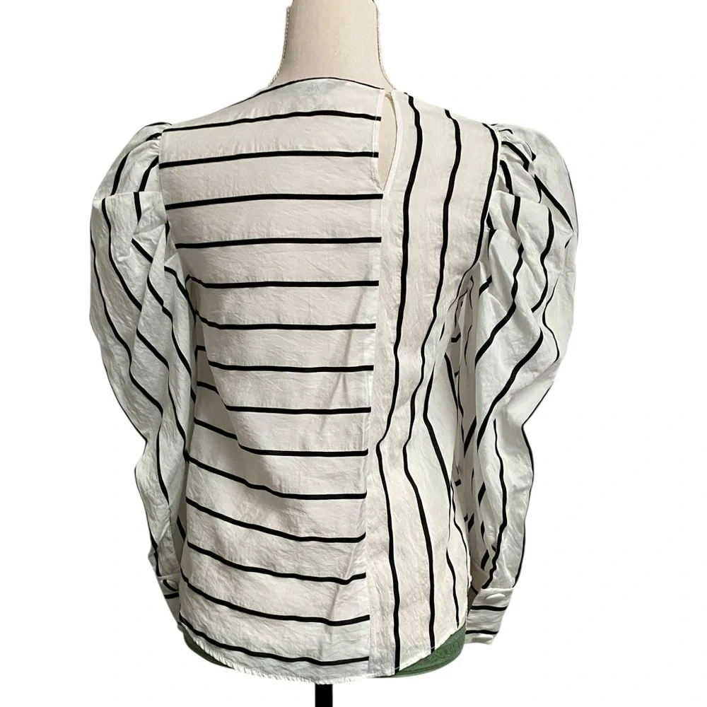 Zara Striped Puff Sleeve Top Black White Statement Sleeve Blouse XS
